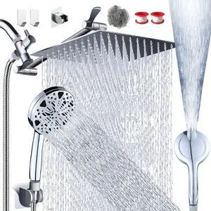 12Rainfall Shower Head with Handheld Combo High Pressure 8+2 MODE built-in power wash Stainless Steel Chrome Showerhead with 11 Extension Arm Height/Angle Adjustable with Holder&60Hose