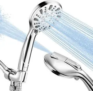 High Pressure Shower Head with Handheld - ? 6-Mode Powerful Showerhead with 70 Stainless Steel Hose Adjustable Bracket and Built-in Power Wash to Clean Tub Tile Pets Bathroom Corner