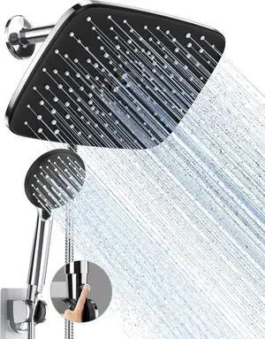 11.8 Inch High Pressure Rain Shower Head -Shower Heads with 5 Modes Handheld Spray Combo- Wide RainFall shower with 70 Hose & Bracket- Adjustable Dual Showerhead with Anti-Clog Nozzles - Chrome