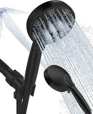 High Pressure Shower head with Handheld 7 Modes Built-in Power Wash to Clear Tub. Tile & Pets 5 High Flow Hand Held Hydro Rain Showerhead with Stainless Steel Hose and Adjustable Bracket-Matt Black