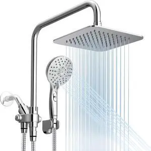 Dual Shower Head Combo 8 High Pressure Rain Shower Head with Handheld Spray 6 Settings Handheld Showerhead 15 Height Adjustable Slide Bar Angle Adjustable Chrome Polished
