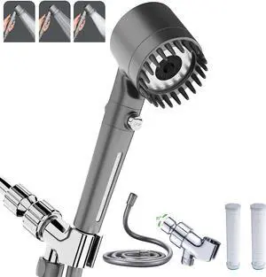 Shower Head with Handheld Shower Heads High Pressure High Flow Even with Low Water Pressure-Hand Held Showerhead Set 3 Modes Filtered Showerhead with 59Replacement Hose/Bracket/Cotton Filters
