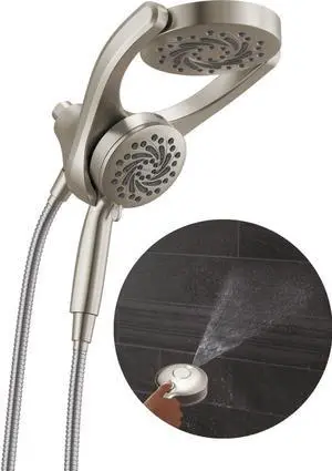 Faucet 5-Setting HydroRain 2-in-1 Dual Shower Head with ProClean Spray Satin Nickel Round Shower Head with Hose Hand Held Shower Head Satin Nickel 75419SN