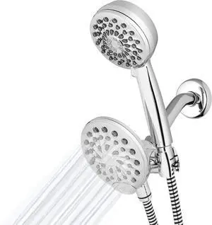 One-Touch Dual 2-in-1 Shower System With Rain Shower Head and 7-Mode Hand Held Shower Head Chrome XPB-133E-763E PowerPulse Chrome 8 Settings Showerhead Combo 1.8 gpm