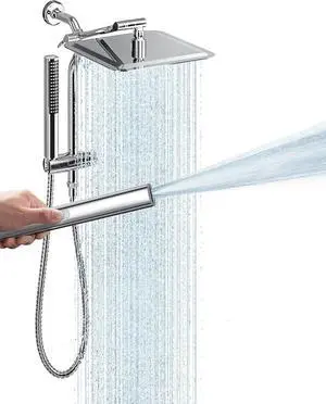 Shower Head 10 Luxury All Metal Rain Shower Heads with Handheld Spray Combo Hand Held Bathroom Combo with Adjustable Extension Arm Bathroom Accessories Dual Rainfall Showerhead Chrome