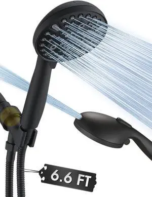 High Pressure 10 Setting Handheld Shower Head 5 Detachable Showerhead Spray Built-in Power Wash to Clean Tub Tile & Pets 79 Extra Long Stainless Steel Hose Adjustable Bracket - Matte Black