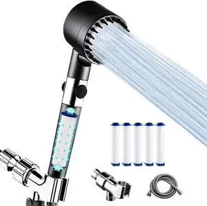 Shower Head Filtered Shower Head with Handheld 4 Spray Modes High Pressure Water Flow with Water-Saving Pause Function 5 Filters