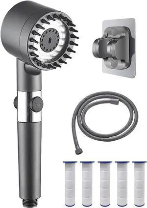 Filtered Shower Head with Handheld High Pressure 4 Spray Mode Showerhead with Filters Hard Water Detachable Shower Head with Showerhead with Filters and 59 Inch Hose Bracket