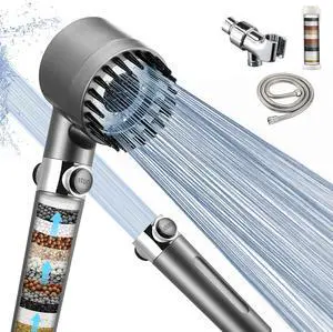 Fitered Shower Head with Handheld for Hard Water High Pressure Handheld Shower Heads with On Off Switch for Rv/Camper Showerhead with Long Hose(Gun Grey 2 Filters)