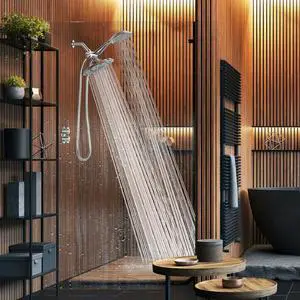 Dual Shower Head - 8 High Pressure 55-Mode Rain Shower Heads with Handheld Spray Combo - Rainfall Handheld & Dual Mode - Easy Install 3-Way Showerhead with Hose & Holder (Polished Chrome)