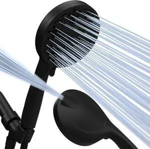 10-Mode Handheld Shower Head with Hose - 5 High Pressure Shower Head Set with Touch-to-Clean Nozzles Built-In Power Jet Stainless Steel 6ft Hose & Bracket (Midnight Black Matte)