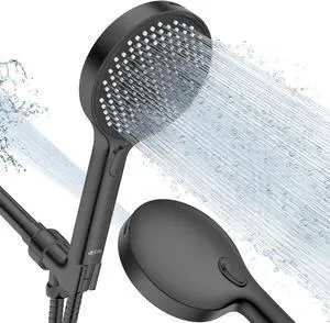 High Pressure Shower Head 4-mode Handheld Showerheads with 70 Inch Stainless Steel Hose Built-in Power Wash to Clean Tub Tile & Pets Anti-clog Nozzles Adjustable Bracket Black