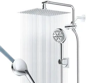 12 All Metal Shower Head Combo High Pressure 10-Spray Handheld Showerhead Rainfall Shower Head 71 Long Hose 3-Way Diverter Valve Chrome