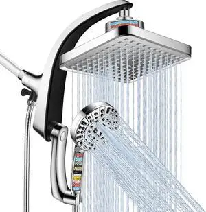 Filtered Shower Head with Handheld 2-IN-1 High Pressure Rain Shower Heads with 10-Setting Handheld Spray Combo Water Softener Filters Beads for Hard Water - Remove Chlorine - Reduces Dry