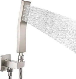 Brass Hand Held Shower Head Luxury High Pressure Shower Kit with Wall Connector and Hose Set for Bathroom Showering System Contemporary Square Style (Brushed Nickel)