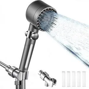 Ion Drops Filtered Shower Head High Pressure Shower Head with ON/OFF Switch 3 Spray Modes & Hydro Jet Power Mode for Hard Water 5 Replacement Filters Shower Heads Combo for RVs Gyms