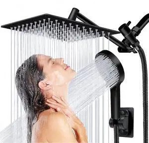 Shower Head 8 inch Multifunction High Pressure Rain Shower Head with Handheld Spray Combo with 11 Angle Adjustable Extension Arm/Flow Regulator/Shower System Matte Black