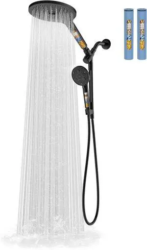 Dual Filtered Rain Shower Head Combo High Pressure Handheld Shower Head with Adjustable Bar - Rainfall Shower Head And Showerhead with Filter for Hard Water - Removes Chlorine