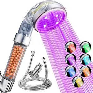 Nosame? Led Shower Head with Hose and Bracket Filter Filtration High Pressure Water Saving 7 Colors Automatically No Batteries Needed Spray Handheld Showerheads 1.6 GPM for Dry Skin & Hair