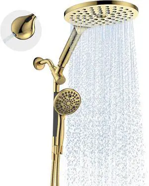 Dual Handheld Shower Head Combo 2-in-1 Rain Shower Heads System 8 Inch Rainfall Shower Head and 10 Modes High Pressure Hand Held Showerhead with Built-in Power Wash