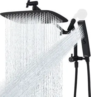 All Metal 12 Inch Shower Head with Massage Mode Handheld Rain Shower Head with Handheld Spray Combo 3-Way Diverter with Pause Setting 11 Inch Adjustable Extension Arm (Matte Black)