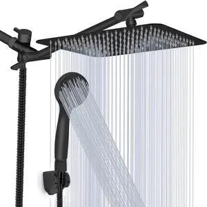 Shower Head Kaqinu 10 High Pressure Rainfall Shower Head/Handheld Showerhead Combo with 11 Extension Arm Anti-leak Shower Head with Holder/Hose Flow Regulator - Matt Black