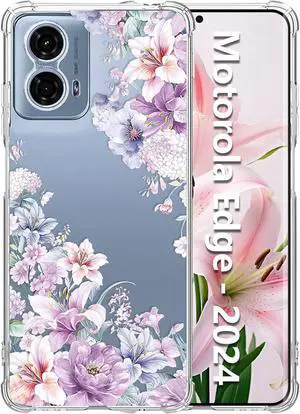 for Motorola Moto Edge 2024 Case Clear with Flower Pattern Upgraded [Full Camera Protection] Shockproof Bumper Corner Transparent Soft TPU Slim Floral Cover for Girls Women Hydrangea