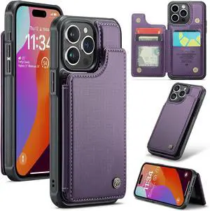 Bemal for iPhone 15 Pro Wallet Case with Card Holder RFID Blocking Shockproof Leather Kickstand for Men and Women Durable Protective Phone Cover for 6.1 Purple