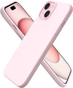 Compatible with iPhone 15 Case 6.1 Slim Liquid Silicone 3 Layers Full Covered Soft Gel Rubber Phone Case Anti-Scratch Shockproof Protective Cover 6.1 Inch Chalk Pink