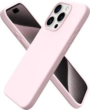 Compatible with iPhone 15 Pro Case 6.1 Liquid Silicone 3 Layers Full Covered Soft Gel Rubber Cover Shockproof Protective Slim Phone Case with Anti-Scratch Microfiber Lining-Chalk Pink