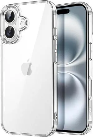 Case for iPhone 16 6.1-Inch Non-Yellowing Shockproof Phone Bumper Cover Anti-Scratch Clear Back (Clear)