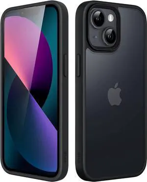 Matte Case for iPhone 13 6.1-Inch Shockproof Military Grade Drop Protection Frosted Translucent Back Phone Cover Anti-Fingerprint (Black)