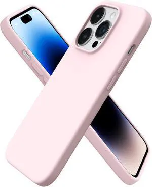 Compatible with iPhone 14 Pro Case 6.1 Slim Liquid Silicone 3 Layers Full Covered Soft Gel Rubber Phone Case Protective Cover with Microfiber Lining 6.1 inch-Chalk Pink