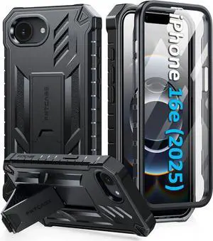 for iPhone 16e Phone Case: Military Grade Drop Proof Protection Mobile Cover with Kickstand | Matte Textured Rugged Shockproof TPU | Protective Sturdy iPhone 16e Cases 2025 - Black
