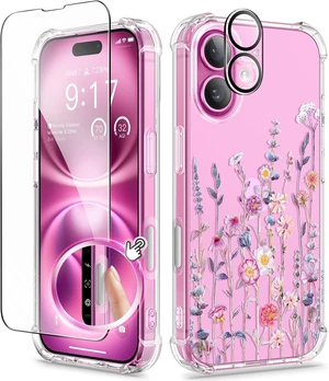 for iPhone 16 Case Floral Screen Protector & Camera Lens Protector for iPhone 16 Case Floral Screen Protector & Camera Lens Protector