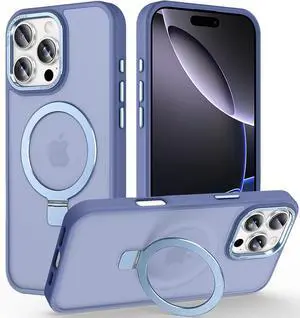 Magnetic for iPhone 16 Pro Max Case with Invisible Stand [10 FT Drop Protection] [Velvety Touch] Slim Translucent Matte Back Shockproof Phone Case for iPhone 16 Pro Max 6.9 Sierra Blue