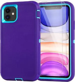 for iPhone 11 Case with 2 Screen Protector Drop Protection Full Body Heavy Duty Rugged Military Grade Cover Shockproof/Drop Proof Durable Phone Case iPhone 11 6.1 [Purple+Blue]