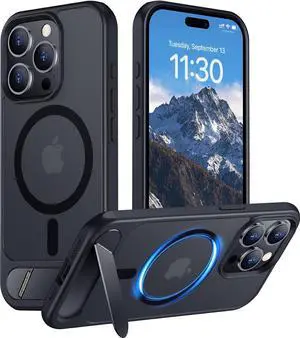 Magnetic Compatible with iPhone 15 Pro Case [Built-in Invisible Kickstand][Compatible with MagSafe] [Military Grade Shockproof] Slim Translucent Matte Phone Case for iPhone 15 Pro 6.1