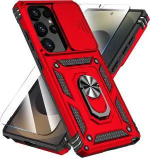 Case for  Galaxy S25 Ultra Case with HD Screen Protector & Kickstand & Slide Camera Cover [ Military-Grade ] Protective Phone Case for Galaxy S25 Ultra 6.9 Red