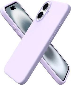 Compatible with iPhone 16 Case 6.1 Slim Liquid Silicone 3 Layers Full Covered Soft Gel Rubber Shockproof Phone Case Protective Cover with Anti-Scratch Microfiber Lining-Pastel Lilac