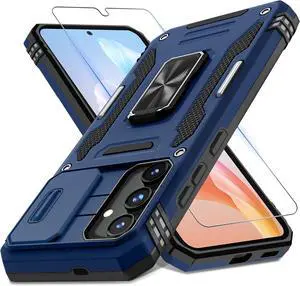 Case for  Galaxy S25+ Plus 6.7-Inch with Slide Camera Cover+Screen Protector(1 Pack) Rotated Ring Kickstand Military Grade Shockproof Protective Cover-Navy Blue