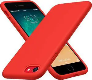 Heavy-Duty Silicone Case for iPhone SE 2022 (3rd Gen)/iPhone SE 2020 (2nd Gen)/iPhone 8/7 - Military Drop Protection Elevated Screen & Camera Protection Scratch-Free Interior Bright Red