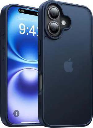 for iPhone 16 Case [Military-Grade Drop Protection][Anti-Yellowing] Shockproof Protective Translucent Matte Cover for iPhone 16 Phone Case Deep Blue