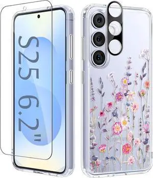 for Galaxy S25 Case Clear Floral Slim Shockproof Protective Women Phone Case Non-Yellowing with Screen Protector & Camera Lens Protector for Galaxy S25 6.2 Floratopia/Colorful for Galaxy S25 Case Clear Floral Slim Shockproof Protective Women Phone Case Non-Yellowing with Screen Protector & Camera Lens Protector for Galaxy S25 6.2 Floratopia/Colorful