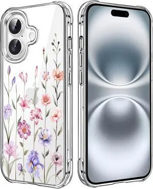 Wild Flower Clear Case Compatible with iPhone 16 Cute Girls and Women Floral Back Case Cover Spring Summer Flowers Transparent Flexible TPU Bumper Shockproof Protective Phone Case