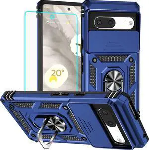 for Pixel 7 Case with Screen Protector: [Military Grade 20ft. Drop Tested] Ring Shockproof Protective Phone Case for - Google Pixel 7 (Blue)