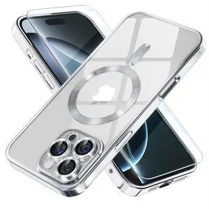 Magnetic for iPhone 16 Pro Max Case with MagSafe [Never Yellowing] [Military Grade Drop Protection] Full Camera Lens Protector Plating Soft Clear Phone Case for Women Girls 6.9 inch Silver