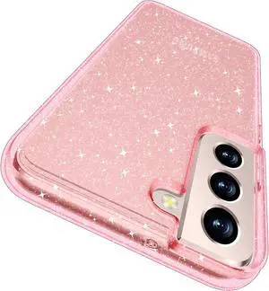 for  Galaxy S22 Case Anti Yellowing Glitter Case Military Grade Protection Slim Phone Cover Shockproof Scratch-Resistant Sparkly Transparent Cell Phone Cases for Galaxy S22