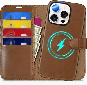 Wallet Case for iPhone 16 Pro [Removable] 2 in 1 [Wireless Charging] RFID Blocking [4 Card Holders] PU Leather Cover Magnetic Detachable Stand Folio Case Compatible with iPhone 16 Pro Brown