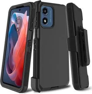 for Motorola Moto G Play 2024 Case Belt Clip Holster Kickstand Rugged Full-Body Heavy Duty Protection Military Grade Shockproof Dust-Proof Cell Phone Cover (Black)